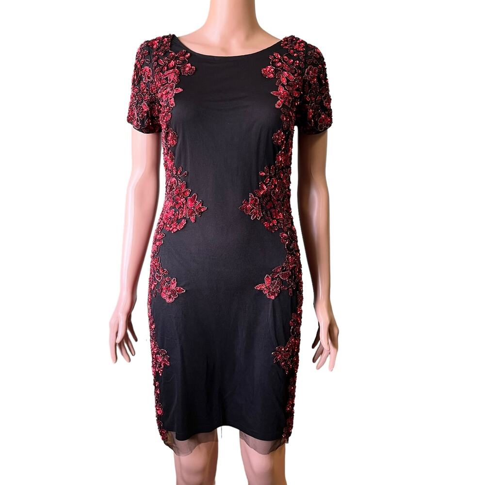 Aidan Mattox Bodycon Sequins Dress 6 Glam Floral Cocktail Party Date Sexy Luxe